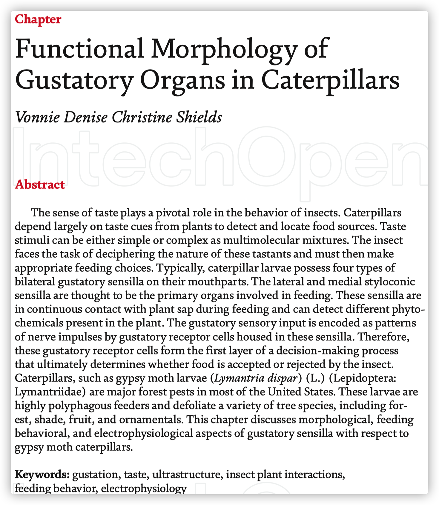 Functional Morphology of Gustatory Organs in Caterpillars