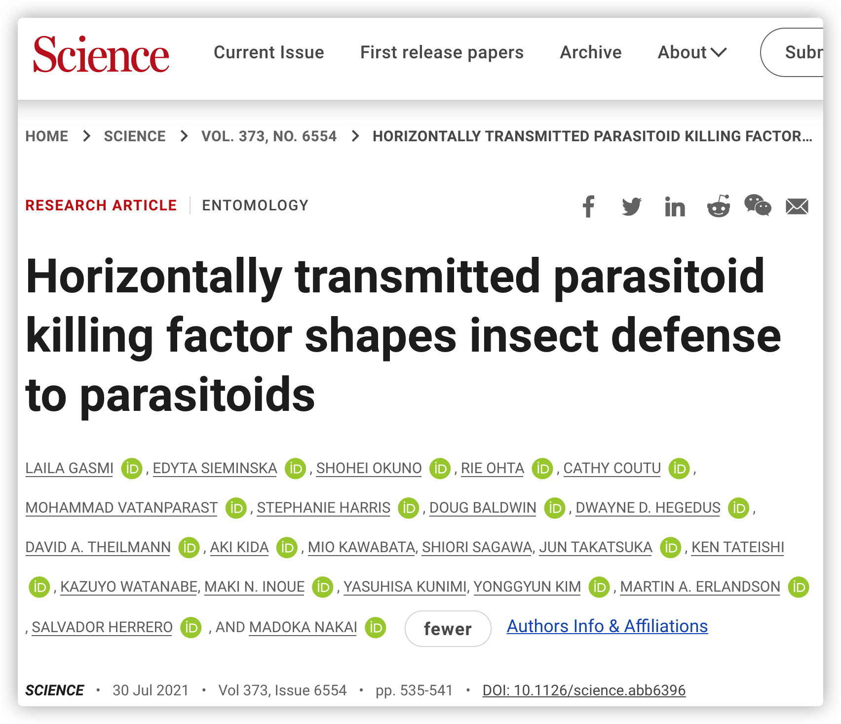 Horizontally transmitted parasitoid killing factor shapes insect defense to parasitoids